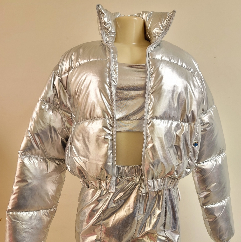Silver short puff coat
